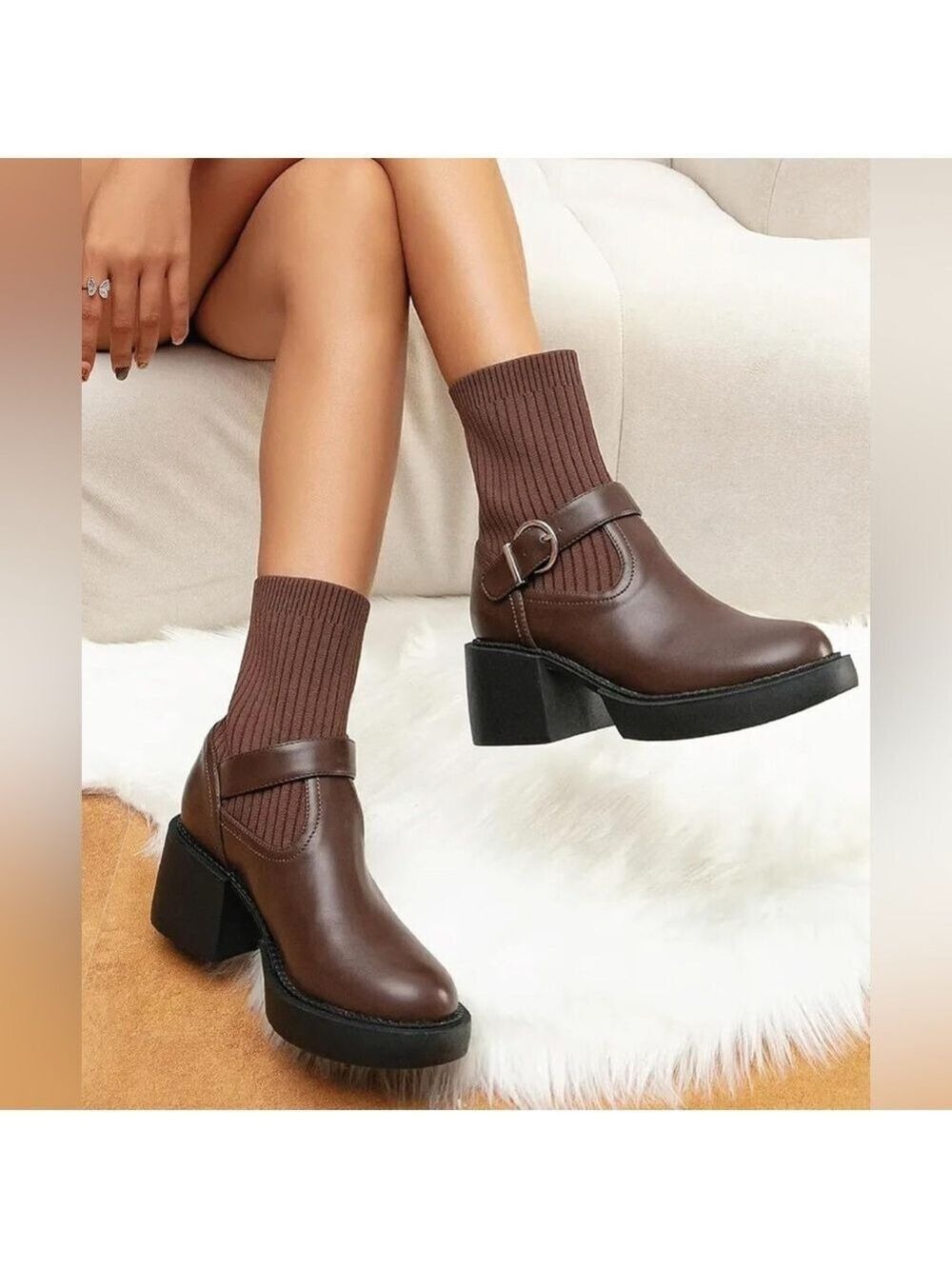 NEWBELLA Brown Ankle Boots Size 8